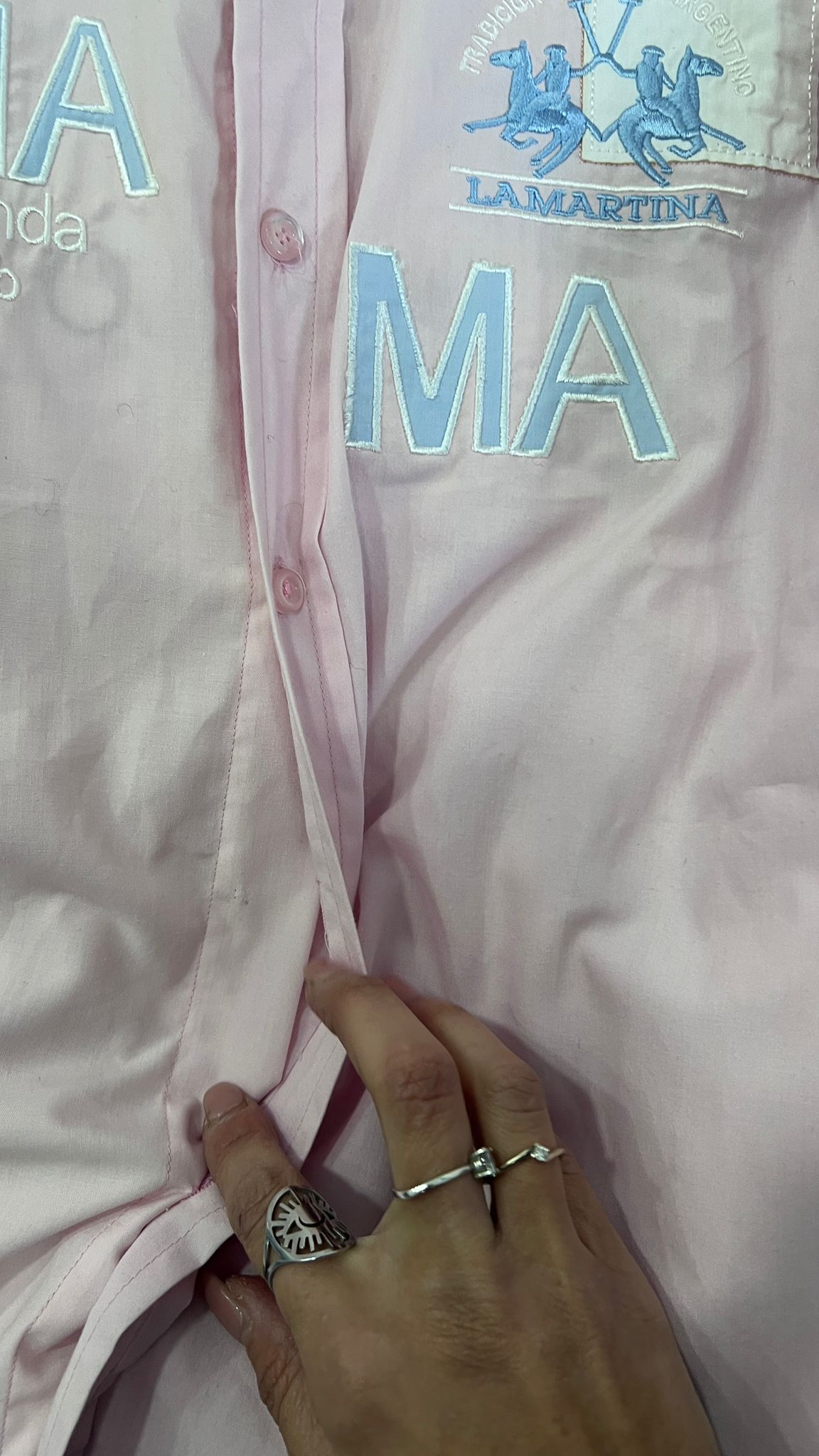 Camicia La Martina Uomo Rosa con Ricami Polo