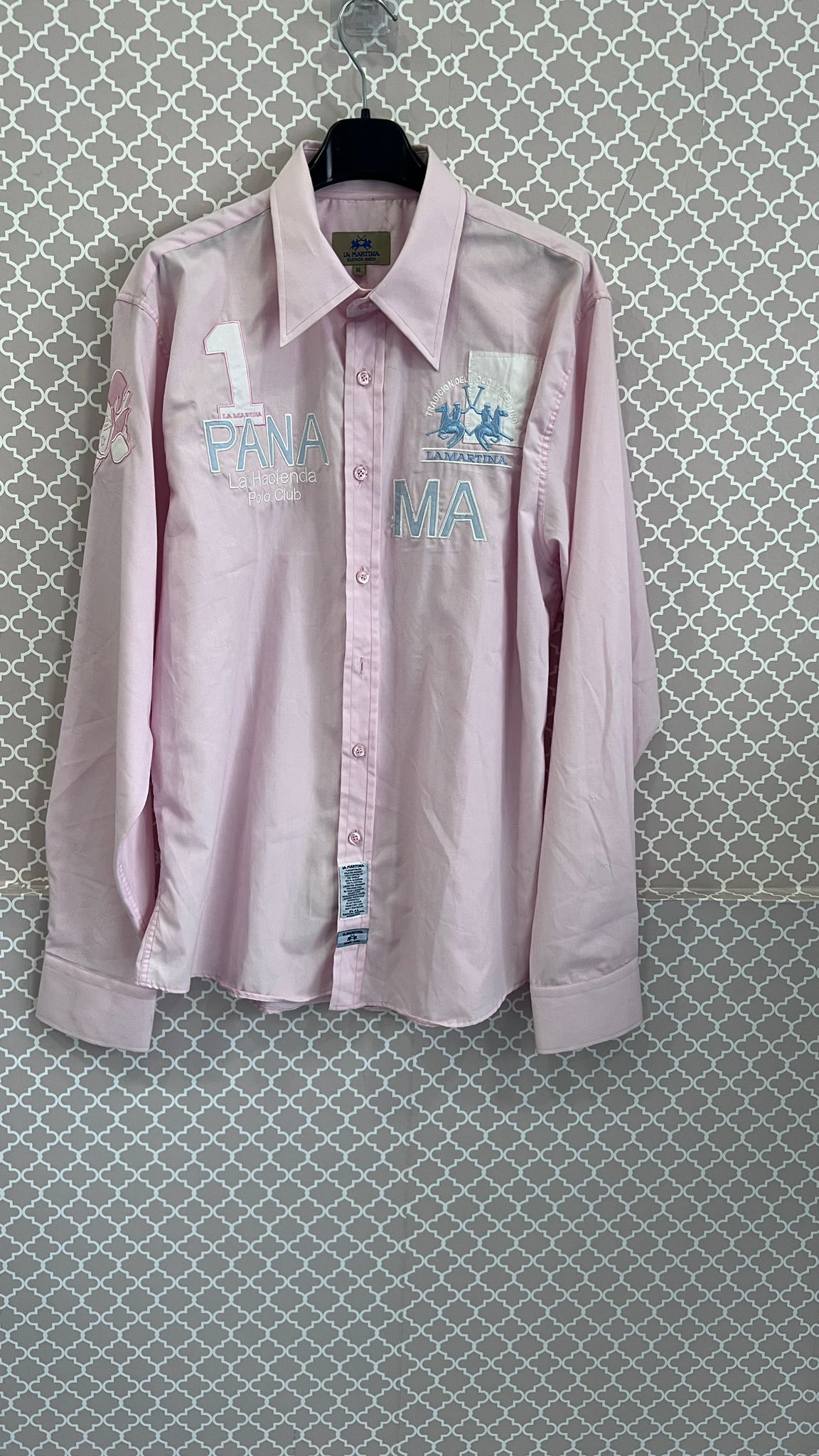 Camicia La Martina Uomo Rosa con Ricami Polo